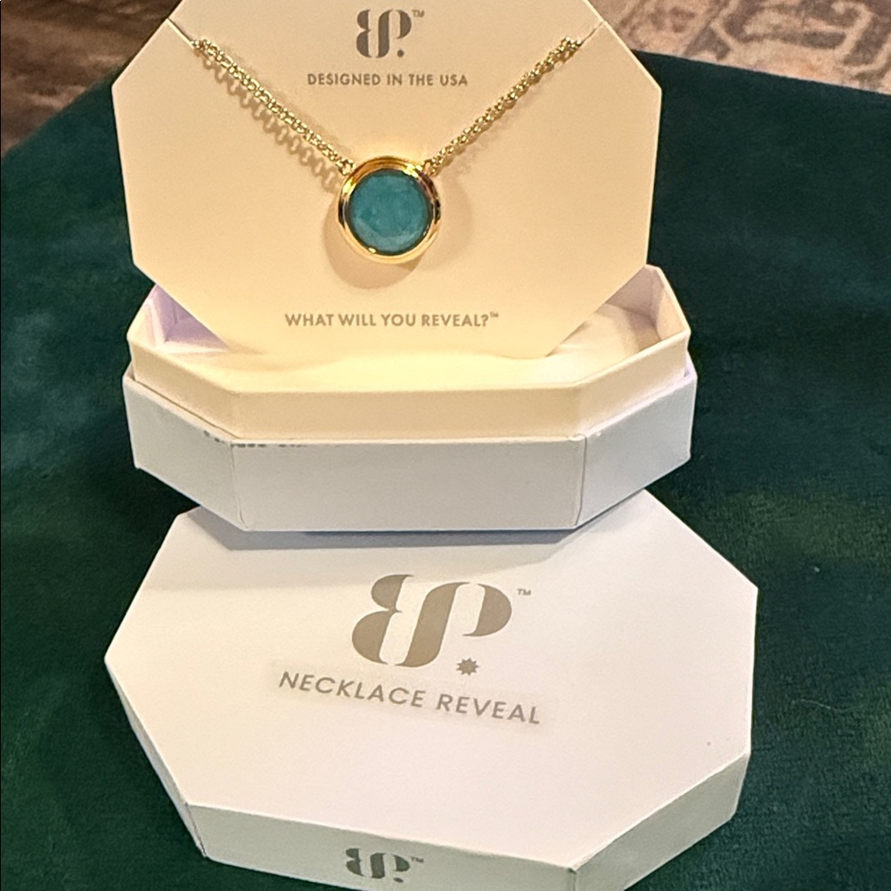 Gold Pendant Necklace with Light Blue Quartz Stone